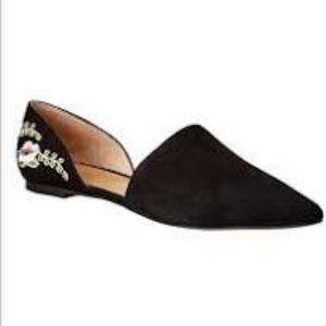 Franco Sarto Black Embroidered D'orsay Flats